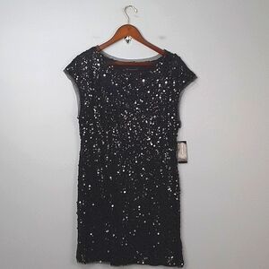 INC International Concepts Vintage Glamour Cap Sleeve Navy Sequin Mini Dress